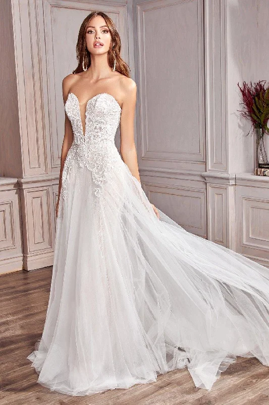 Off-White Gown Cinderella Divine CD936W Strapless Long Bridal Gown