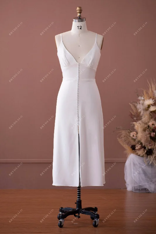 Chic Formal Gown Thin Straps Satin Empire Vintage Tea-Length Wedding Dress