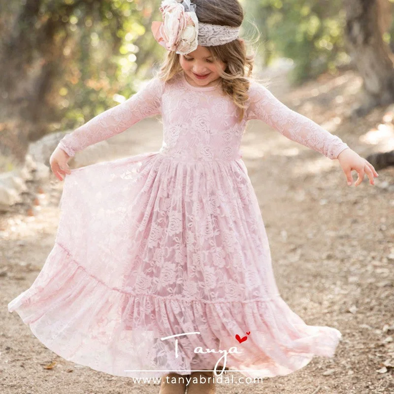 Empire Gown Stunning Lace Flower Girl Dresses Boho First Communion Gown TBF06
