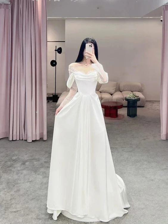 Chiffon Dress Stunning Lace Long Sleeves Wedding Dresses Off The Shoulder A Line Bridal Gowns fg4075 Chiffon Dress Stunning Lace Long Sleeves Wedding Dresses Off The Shoulder A Line Bridal Gowns fg4075