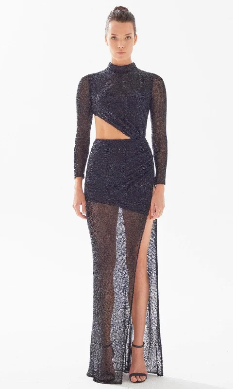 Bow Detail Dress Tarik Ediz 98328 - High Neck Cutout Evening Dress