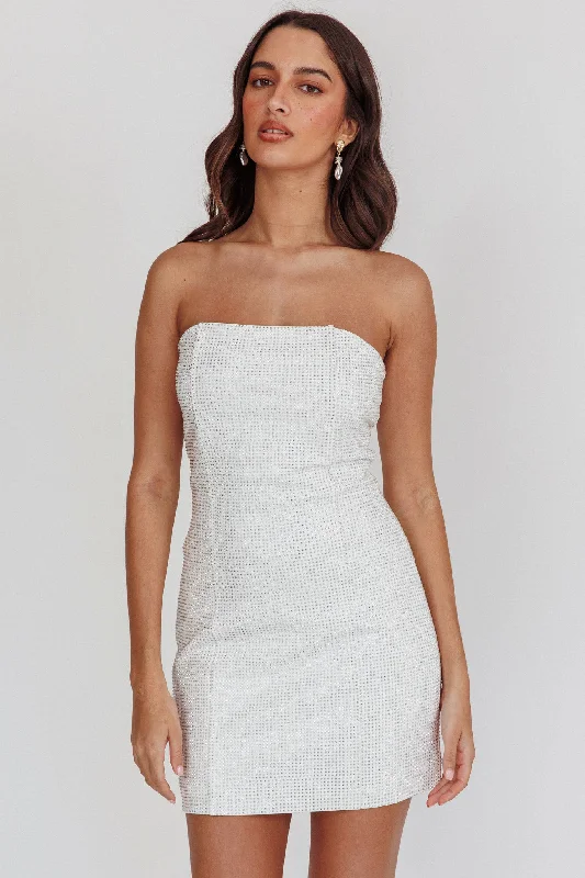 Royal Blue Dress This Feeling Strapless Diamante Mini Dress White