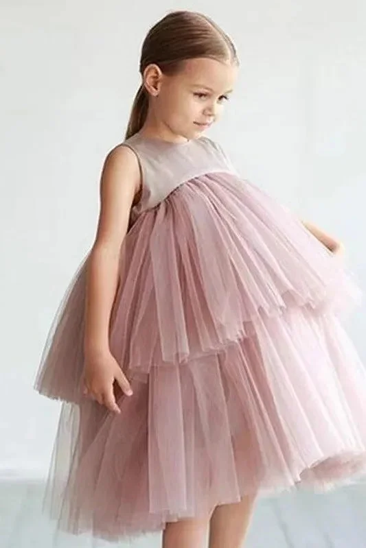 Velvet Dress Tiered Tulle Wedding Flower Girl Dress Party Gown
