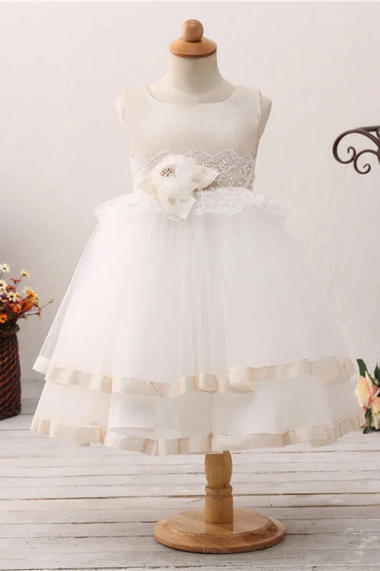 Chic Formal Gown Toddler Lace Applique Champagne and White Flower Girl Dress