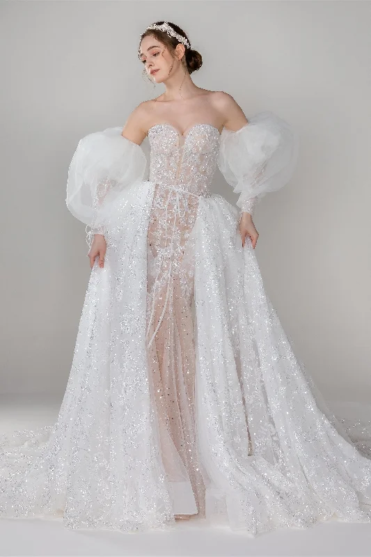 Lush Satin Gown Trumpet-Mermaid Chapel Train Lace Wedding Dress CW2493