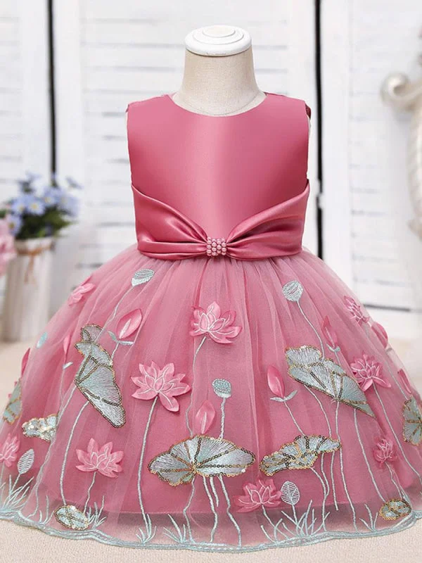 Fancy Embellished Dress Tulle Knee-Length A-Line Flower Girl Dresses Jewel Neck Polyester Sleeveless Cotton Embroidered Kids Party Dresses Fancy Embellished Dress Tulle Knee-Length A-Line Flower Girl Dresses Jewel Neck Polyester Sleeveless Cotton Embroidered Kids Party Dresses