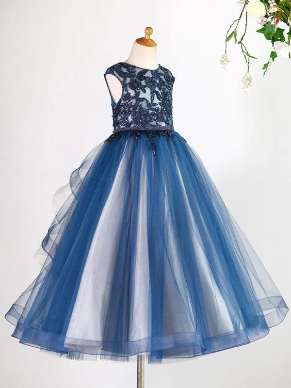 Red Carpet Dress Tulle Sleeveless Floor Length Princess Silhouette Lace Kids Social Party Dresses