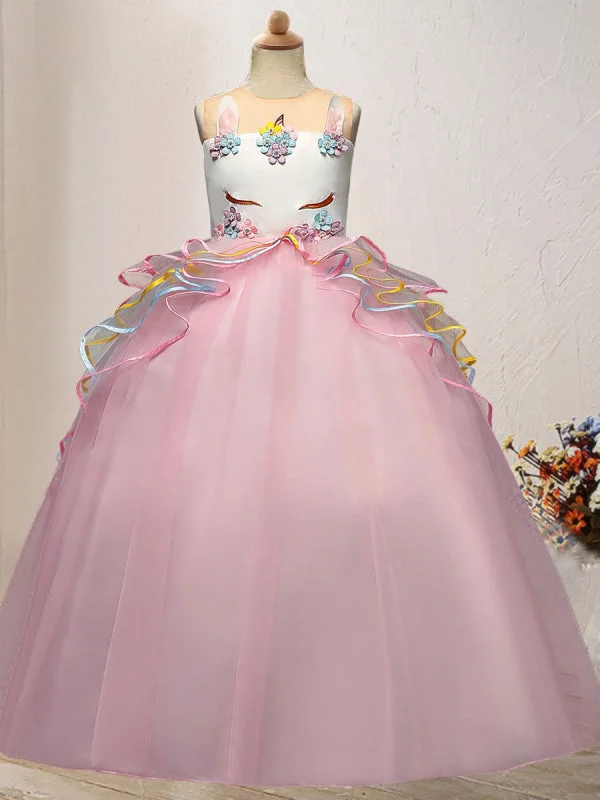 Elegant Wedding Gown Tulle Sleeveless Flower Girl Dresses Jewel Neck Ankle Length Princess Silhouette Embroidered Kids Party Dresses Elegant Wedding Gown Tulle Sleeveless Flower Girl Dresses Jewel Neck Ankle Length Princess Silhouette Embroidered Kids Party Dresses