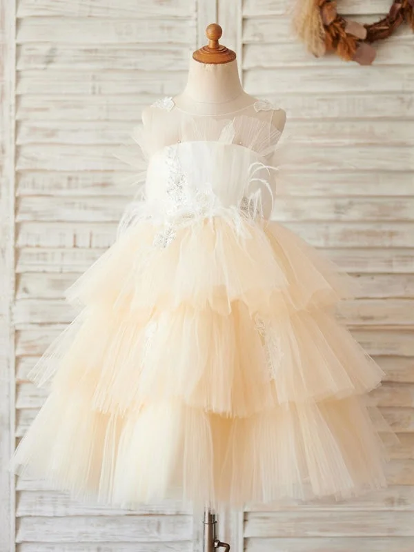 Empire Waist Dress Tulle Sleeveless Knee-Length Princess Silhouette Beaded Kids Pale Mauve Party Dresses