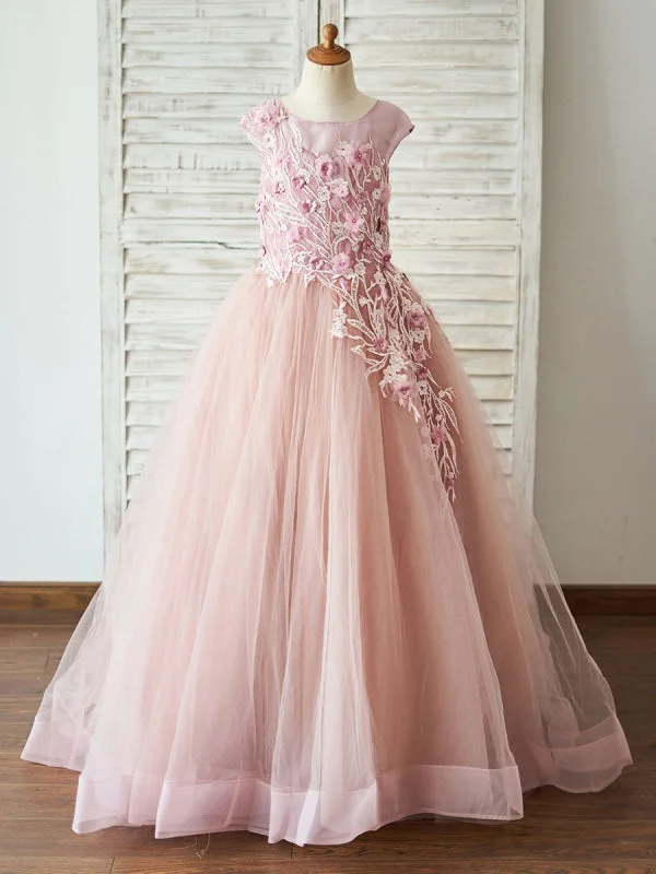 Minimalist Gown Tulle Sleeveless Princess Flower Girl Dresses Floral Pattern Silhouette Beaded Kids Party Dresses Minimalist Gown Tulle Sleeveless Princess Flower Girl Dresses Floral Pattern Silhouette Beaded Kids Party Dresses