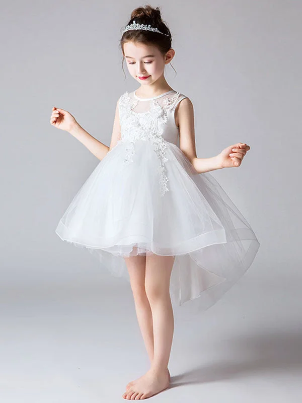 Evening Gown Tulle Sleeveless Princess High Low Flower Girl Dresses Knee Length Embroidered Kids Party Dresses Evening Gown Tulle Sleeveless Princess High Low Flower Girl Dresses Knee Length Embroidered Kids Party Dresses