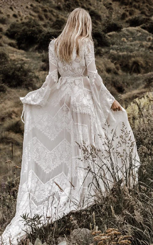 Organza Dress Bohemian Lace V-neck A-Line Wedding Dress Simple Casual Sexy Adorable Country With Illusion Back And Illusion Long Sleeves-716742 Organza Dress Bohemian Lace V-neck A-Line Wedding Dress Simple Casual Sexy Adorable Country With Illusion Back And Illusion Long Sleeves-716742