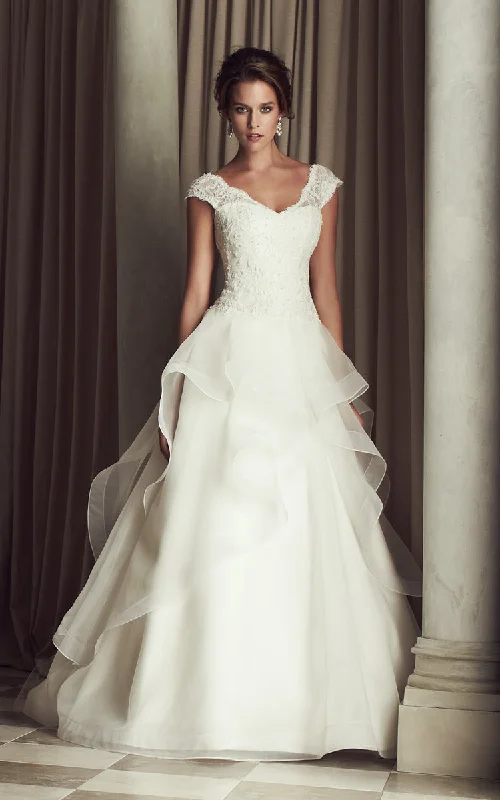 Timeless Gown V-Neck Dress With Ruffle And Lace Bodice-704793