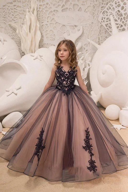 Taffeta Dress V-Neck Sleeveless Ball Gown Flower Girls Dress