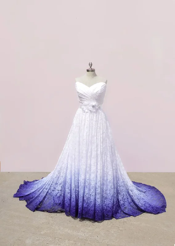 Lavish Evening Gown White and Purple Sweetheart Lace Wedding Dress, Ombre Wedding Dresses with Flowers fg3336 Lavish Evening Gown White and Purple Sweetheart Lace Wedding Dress, Ombre Wedding Dresses with Flowers fg3336