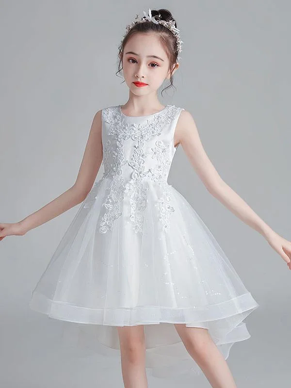 Elegant Wedding Gown White Flower Girl Dresses Short Princess Dress Jewel Neck Sleeveless Bows Kids Party Dresses Elegant Wedding Gown White Flower Girl Dresses Short Princess Dress Jewel Neck Sleeveless Bows Kids Party Dresses