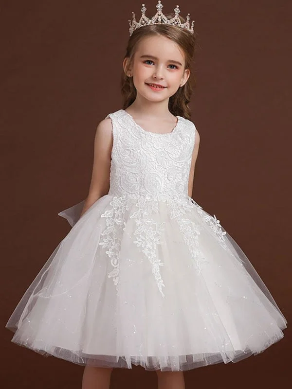 Lace Sleeves Dress White Jewel Neck Sleeveless Flower Girl Dresses A-Line Embroidered Formal Kids Pageant Dresse Lace Sleeves Dress White Jewel Neck Sleeveless Flower Girl Dresses A-Line Embroidered Formal Kids Pageant Dresse