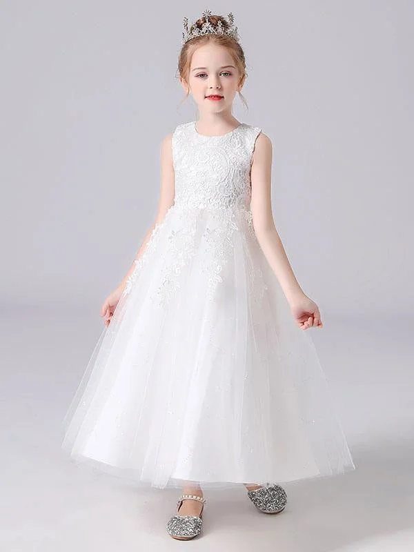 Timeless Satin Dress White Jewel Neck Sleeveless Flower Girl Dresses Kids Party Dresses Timeless Satin Dress White Jewel Neck Sleeveless Flower Girl Dresses Kids Party Dresses