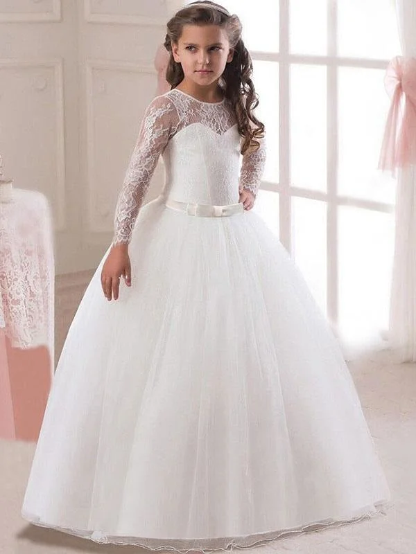 High-Low Dress White Lace Ball Gowns Flower Girl Dresses Long Sleeve Princess Pageant Dress High-Low Dress White Lace Ball Gowns Flower Girl Dresses Long Sleeve Princess Pageant Dress