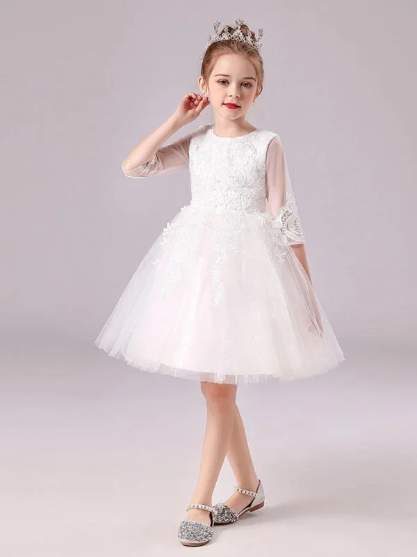 Halter Neck Dress White Lace Tulle A-Line Flower Girl Dresses Sleeveless Knee-Length Kids Party Dresses Halter Neck Dress White Lace Tulle A-Line Flower Girl Dresses Sleeveless Knee-Length Kids Party Dresses