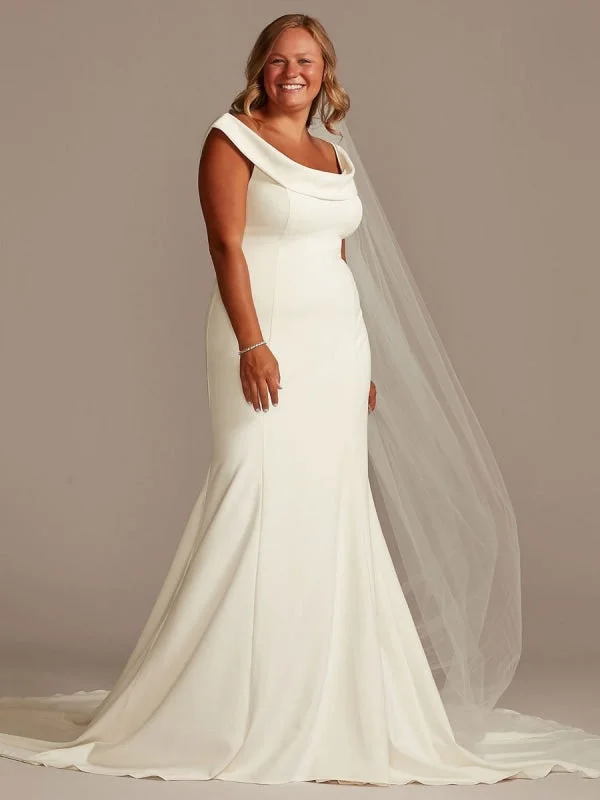 Elegant Gown White Mermaid Wedding Dresses With Chapel Train Stretch Crepe Sleeveless Off-Shoulder Buttons Natural Waist Backless Bridal Gowns Elegant Gown White Mermaid Wedding Dresses With Chapel Train Stretch Crepe Sleeveless Off-Shoulder Buttons Natural Waist Backless Bridal Gowns