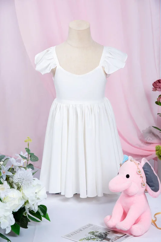 Princess Ball Gown White Ruffle Sleeves Flower Girl Dress Pleated A-line Little Girl Dress for Wedding Party