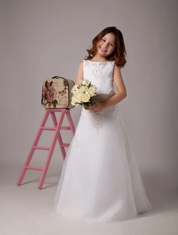 Chiffon Dress White Satin Organza Flower Girl Dresses Sleeveless Sash Lace Beaded Kids Party Dresses Chiffon Dress White Satin Organza Flower Girl Dresses Sleeveless Sash Lace Beaded Kids Party Dresses