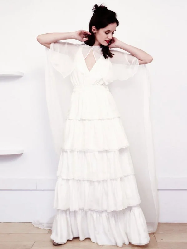 Whimsical Evening Gown White Simple Wedding Dress Satin Fabric V-Neck Sleeveless Ruffles A-Line Long Chiffon Bridal Dresses Whimsical Evening Gown White Simple Wedding Dress Satin Fabric V-Neck Sleeveless Ruffles A-Line Long Chiffon Bridal Dresses