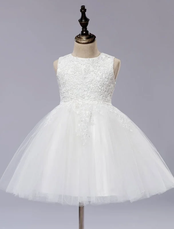 Fancy Embellished Dress White Sleeveless Ball Gown Flower Girls Dress Short Kids Princess Dress Fancy Embellished Dress White Sleeveless Ball Gown Flower Girls Dress Short Kids Princess Dress