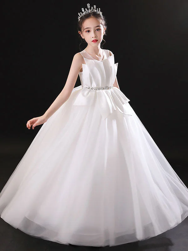Ball Gown White Tulle Princess Flower Girl Dresses Jewel Neck Sleeveless Floor-Length Pleated Kids Party Dresses Ball Gown White Tulle Princess Flower Girl Dresses Jewel Neck Sleeveless Floor-Length Pleated Kids Party Dresses