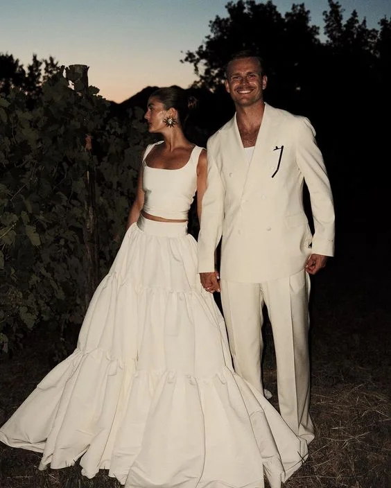 Ruched Gown White Two Piece Long Fashion Wedding Dress    fg3804