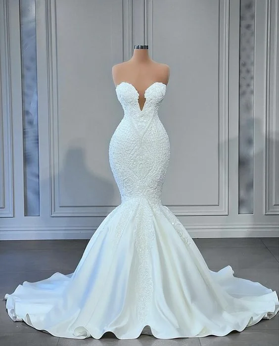Floral Gown white wedding dress, mermaid wedding dress    fg2583