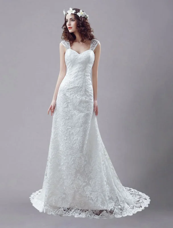 Elegant Evening Dress White Wedding Dress Queen Anne Mermaid Backless Lace Wedding Gown Elegant Evening Dress White Wedding Dress Queen Anne Mermaid Backless Lace Wedding Gown