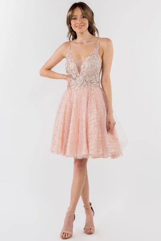 Draped Gown 3D Floral Applique Short Homecoming Dress