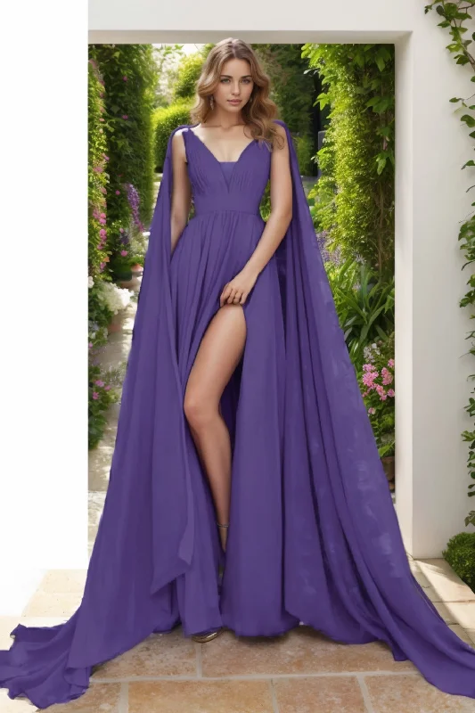 Pearl Embellished Gown A-Line Floor Length Chiffon Prom Dress CS0454