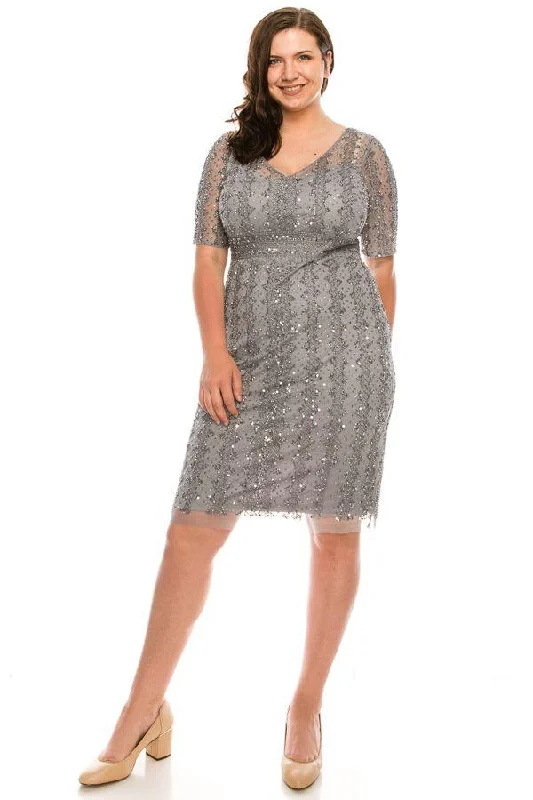 Luxe Satin Dress Adrianna Papell AP1E205393 Short Beaded Mesh Dress