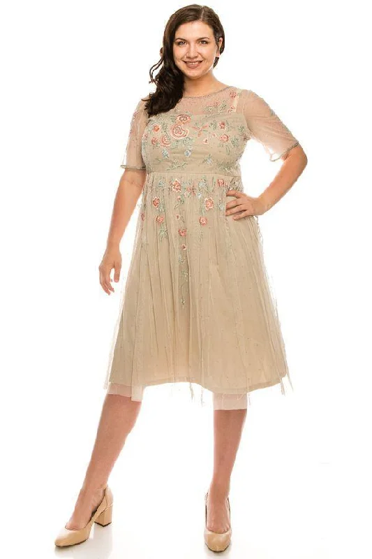 Knee-Length Dress Adrianna Papell AP1E205374 Short Floral Beaded Dress