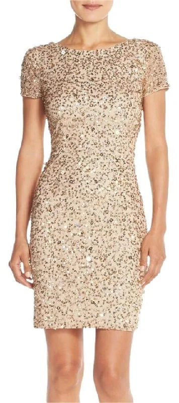 Illusion Neckline Dress Adrianna Papell AP041900220 Short Sleeve Cocktail Party Dress