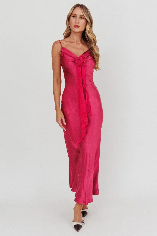 Chiffon Dress Afterglow Backless Cowl Neck Maxi Dress Berry
