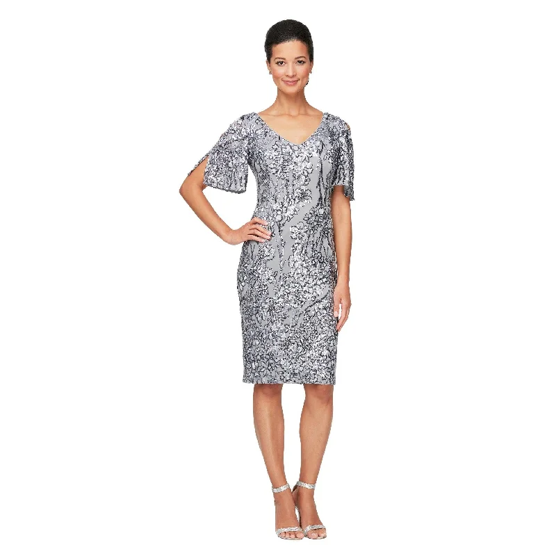 Floral Embroidery Dress Alex Evenings AE8196728 Short Flutter Sleeve Dress