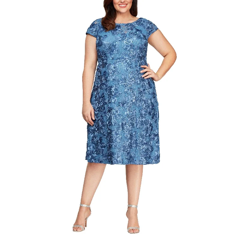 Floral Embroidery Dress Alex Evenings AE4121570 Short Plus Size Lace Dress