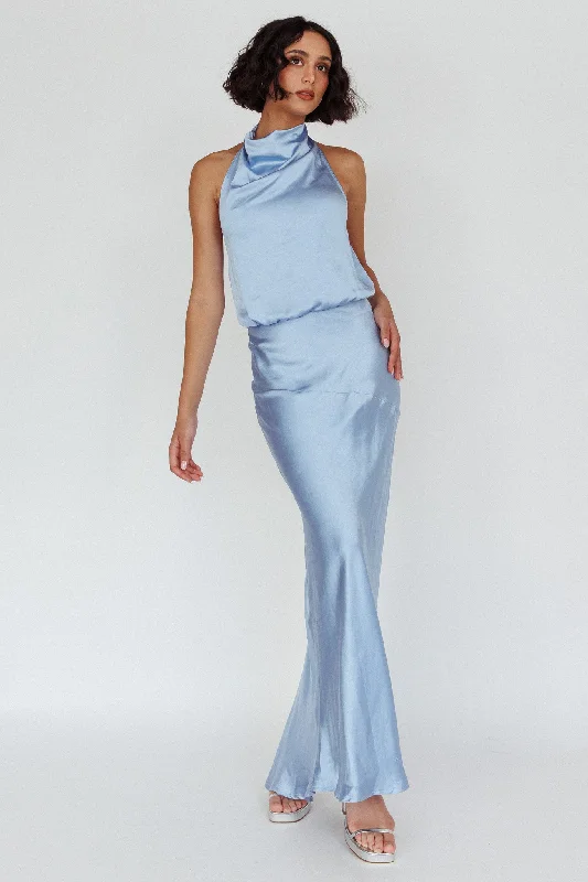 Princess Ball Gown Amalfi Sunset Cowl Halterneck Maxi Dress Sky