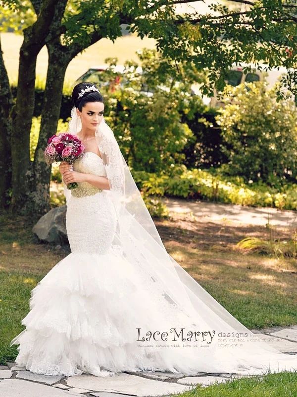 Formal Attire Amazing Lace Wedding Dress with Beading in Mermaid Style