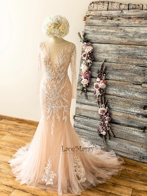 Fitted Formal Dress Amazing Lace Wedding Dress with Handmade Beading and Long Sleeves Fitted Formal Dress Amazing Lace Wedding Dress with Handmade Beading and Long Sleeves