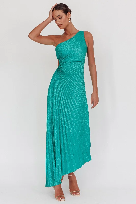 Knee-Length Dress Amelie One-Shoulder Accordion Pleat Maxi Dress Kelly Green