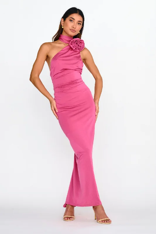 Peplum Dress Amora Rose Halterneck Maxi Dress Hot Pink