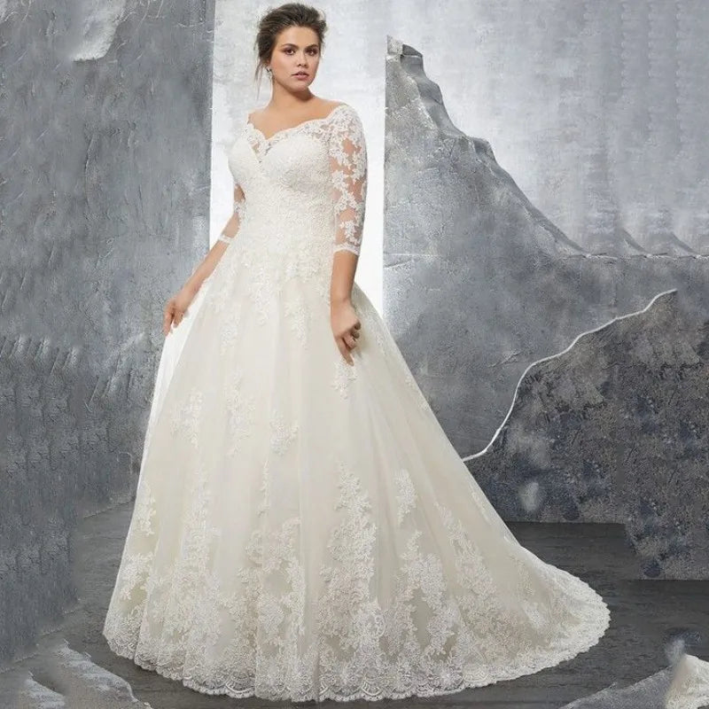 Designer Gown Applique Lace Plus Size A-Line Wedding Dress WD4008