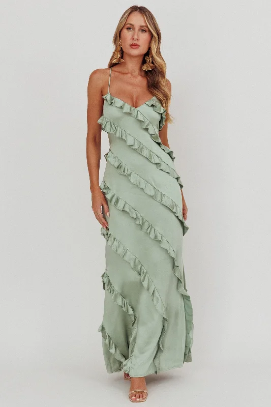 Classic Gown Arrabel Ruffle Trim Maxi Dress Sage