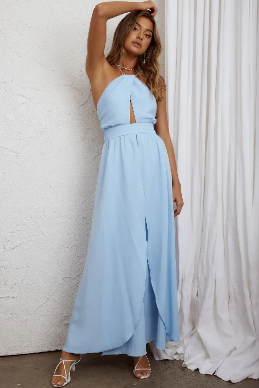 Metallic Formal Dress Athena High Split Maxi Dress Steel Blue