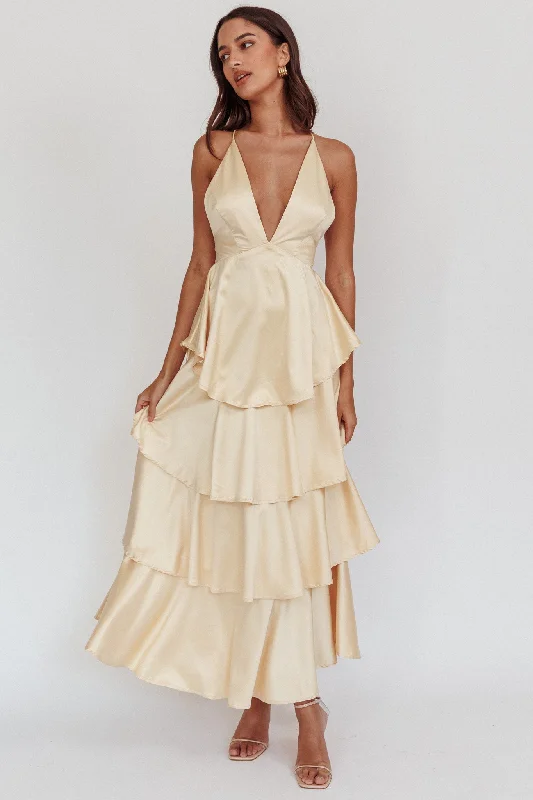 Velvet Dress Auguste Tiered Frill Strappy Back Dress Butter